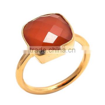 Sterling Silver Orange chalcedony cushion Gemstone Gemstone Ring