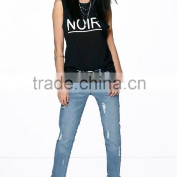 ladies jeans top design turn up jeans (JXA025)