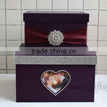 Elegant wedding card box handmade wedding box with rhinestone