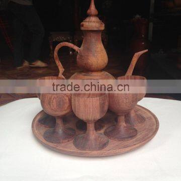 Natural color set of wooden cup, tea pot from Vietnam leading manufacturer