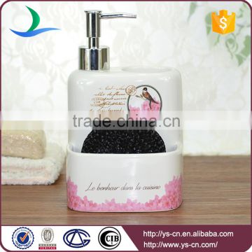 Elegant square ceramic wholesale soap dispenser with bird and flower decal