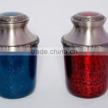 Brass Cremation Urns With Enamel and Small Keep Sake Urns