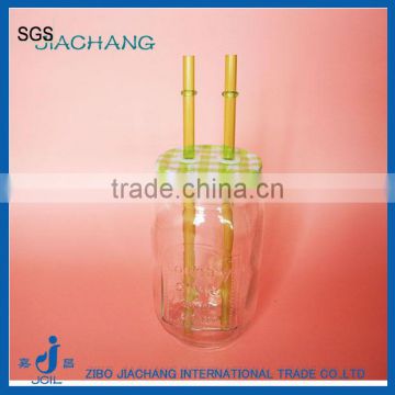 drinkware transparent glass table beer jar with 2 pieces of straws