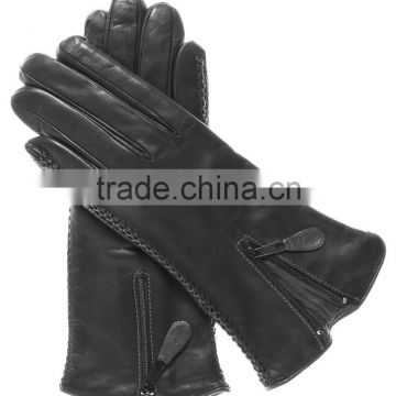 Leather fashion Gloves with Zip Closure