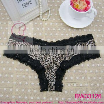 Hot sex wild leopard pattern underwear with black lace trim for sale
