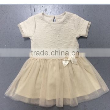2018 new summer design short sleeve girls light yellow lace bottom dress