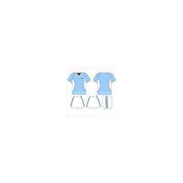 Cool Dry Soccer Team Uniforms Shirts And Short, Football Tracksuits Sky Blue / White