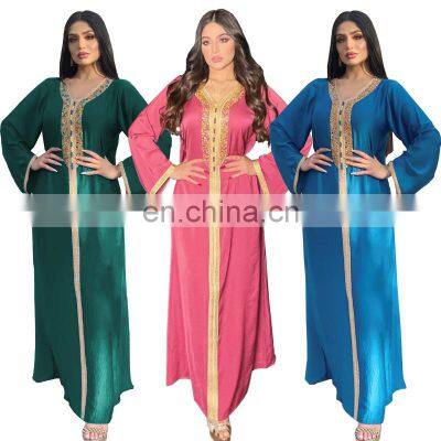 Middle East cross-border women's dress hot diamond ribbon lace abaya Dubai Muslim robe Eid Mubarak