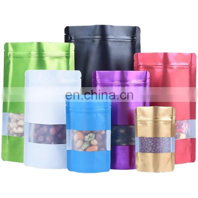 Custom Packaging Resealable Matte Aluminum Foil Stand Up Pouch Plastic Ziplock with Window Colorful Mylar Bags for Cookie Candy