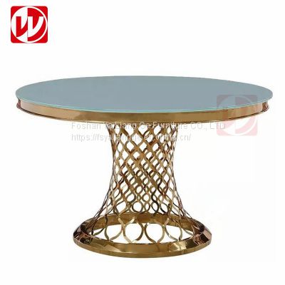 Event Party Used Round Banquet Table Gold Stainless Steel Bird Nest Design White Tempered Glass Dining Furniture Round Wedding Table