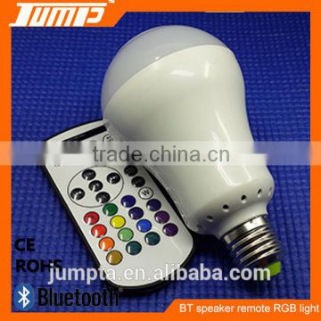 Shen zhen factory E27 7W color changing remote control BT speaker led bulb light