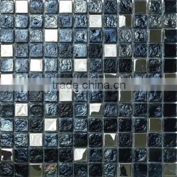 Cheap price wall decoration free sample black silver stainless steel glass mosaic