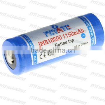 FEYATE IMR 18500 1150mAh 3.7V li-mn battery high drain with batton top 2013 high quality rechargeable battery for ecigs market