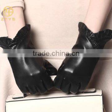 Decorative border leather gloves,fashion women leather glove,ladies leather hand glove
