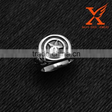 In Stock Hot Moive Jewelry Classic Stainless Steel Mens Ring Silver Captain America Stars Pentagram Ring