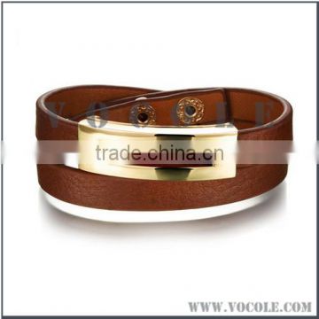 2016 hot sell genuine leather long bracelet with metal clasp jewelry bangle