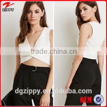 New fasion designs woman twist front crop top and top selling products 2015