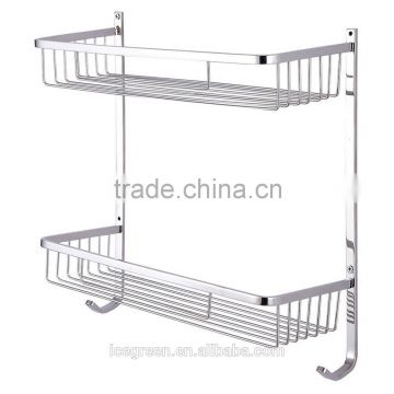 2-Tier Stainless Steel Polished Wall-Mounted Rectangular Shelf Basket