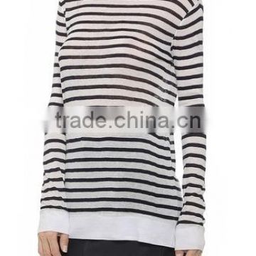 Classic Striped Rayon Linen Tee long sleeve women t shirt