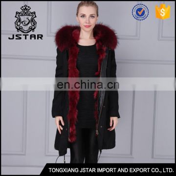 Fast delivery long style raccoon fur collar coat with fur inside