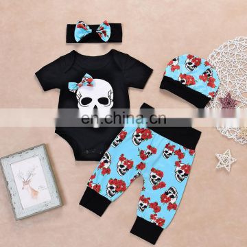 Infants Baby Boutique Clothing Black Floral Short Sleeve Cotton Toddler Baby Girl Outfits
