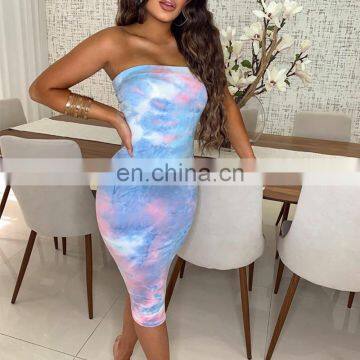 Hot Sales Low Price Women Tie Dye Casual Dresses Ladies Sleeveless Tie Dye Casual Dresses Summer Backless Dresses