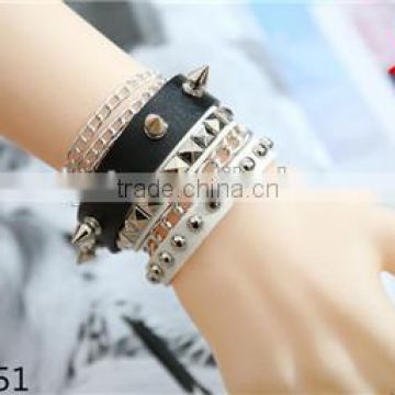new style broader real leather steampunk decorative studs rivet men bracelets for couples