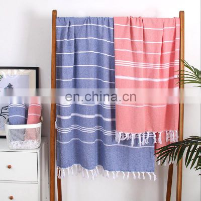 New 2022 Solid Color High Quality Summer Turkish Pink Custom Print Striped Large Cotton Beach Towel