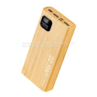 Portable PD22.5W Wooden power Bank 10000mah fast charge mobile power supply with display