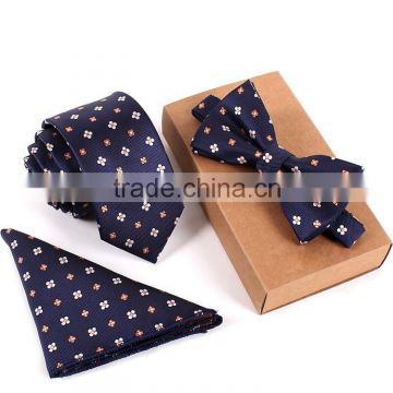 3PCS Men Slim Necktie Cravate Bow Tie Handkerchief and Bowtie Set