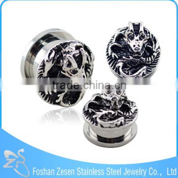 China manufacturer surgical steel wholesale casting ear plugs dragon body jewelry