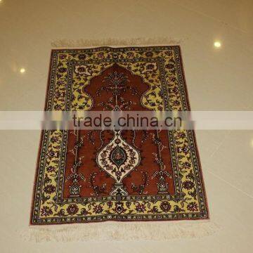 persian red hand knotted silk prayer rug carpet handmade silk carpet