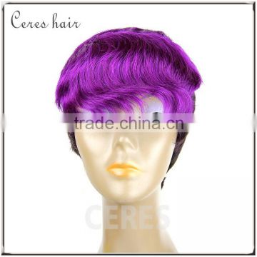 100% Virgin Brazilian hair lace front wig mixed color curly bang short hair wig attractive design PRB/Purple#