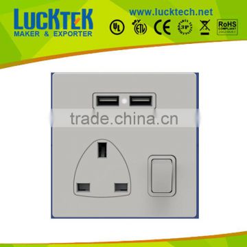 USB face plate with two USB port , one UK port and one on/off switch