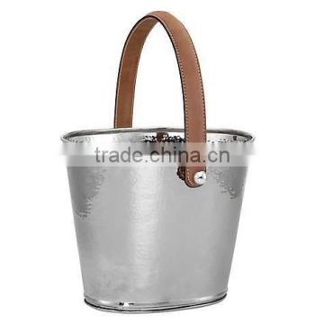 oval shape leather handle metal wine bucket