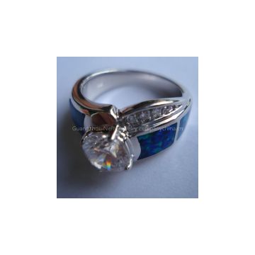 925 STERLING SILVER RING WITH SYNTHETIC OPALS & DIAMOND CZ01236
