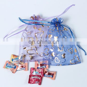 2015 Most Popular Gold Heart Hot Stamping Organza Pouch