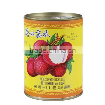 canned lychee in tin with syrup from Zhangzhou's factory
