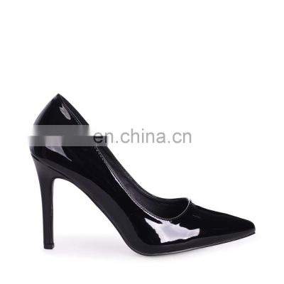 Court Shoe with Stiletto Heels Ladies Sandals Shoes Color Design with Classic Patent Pointed Toe Factory Made Black Women PU PK