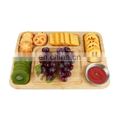 Hot selling kitchen supplies bamboo cheese board cutting chopping board set with stainless steel bowl