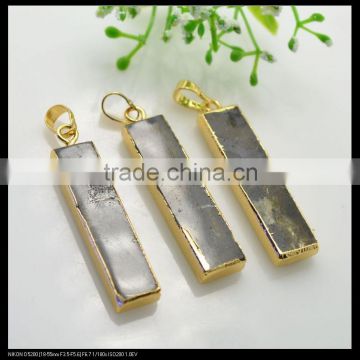 LFD-0078P ~ Wholesale Fashion Gold Plated Rectangle Natural Labradorite Gemstone Pendant, Charm Necklace Pendants Jewelry Making