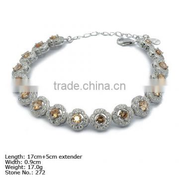 [BZ4-0038] 925 Silver Bracelet with CZ Stones Champage Flower Bracelet Beautiful Silver Bracelets
