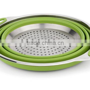 Amazon Hot Selling Silicone Colander Stainless Steel Vegetable Strainer