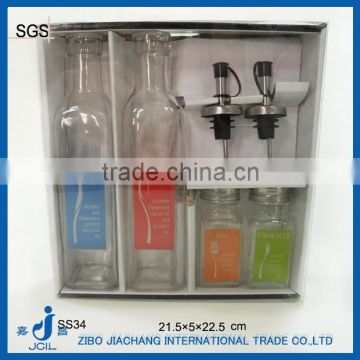 4pcs/set printed olive oil vinegar glass bottle set in a PVC box