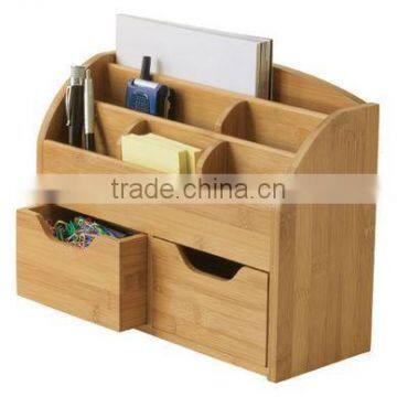 nice bamboo pencil vase/pen container with two drawers