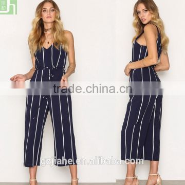 Fashion thin shoulder straps culotte stripe ladies jumpsuit