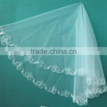 Hot selling fashion white embroidery lace trimmed lovely bridal veils