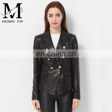 Lady Casual Spring Long Sleeve Beaded Leather Motorcycle Jacket