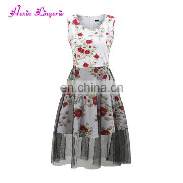 China Factory red flower sleeveless lave net ladies clothing wholesale women wear dress