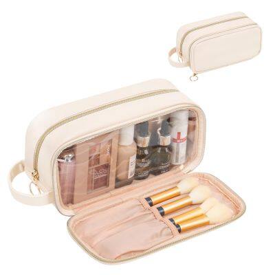 Small Makeup Bag for Purse, Cute Cosmetic Bag with Makeup Brush Storage Compartment